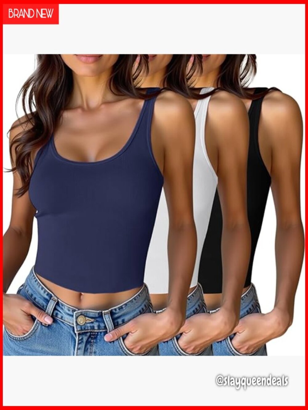 3 Pack Women's Crop Tank Tops Cotton Scoop Neck Casual Summer Shirts